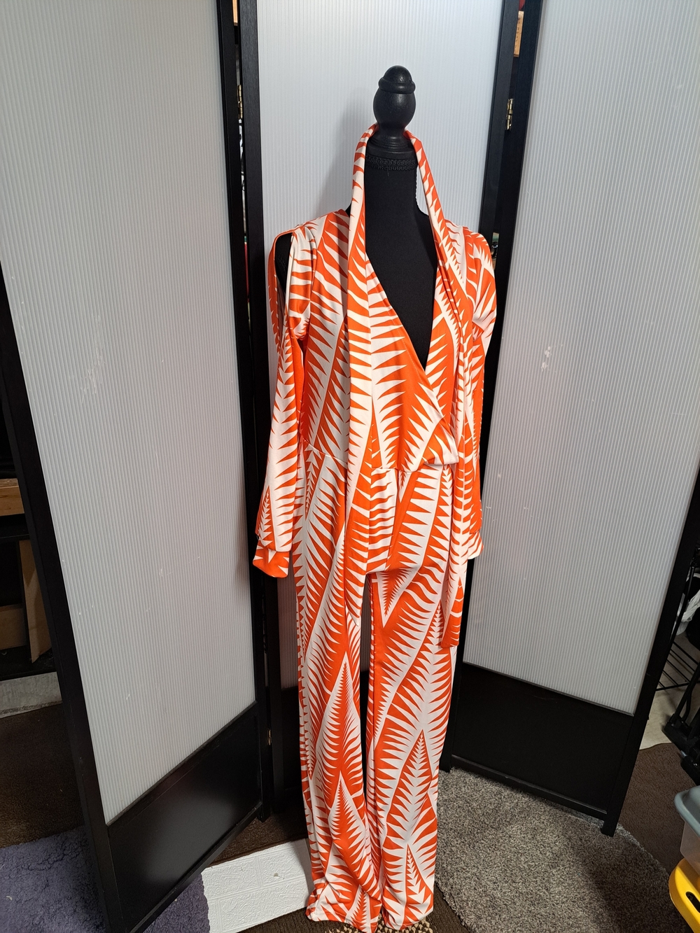 Orange & White Printed Wrap Jumpsuit